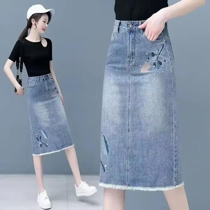 Jupes en jean femme taille haute bleu jupe