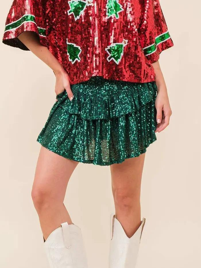 Mini Jupe Scintillante Goocheer Polyester Paillettes Léopard Trapèze Élégante Pour Femme Plage Vacances Soirées Clubs Streetwear