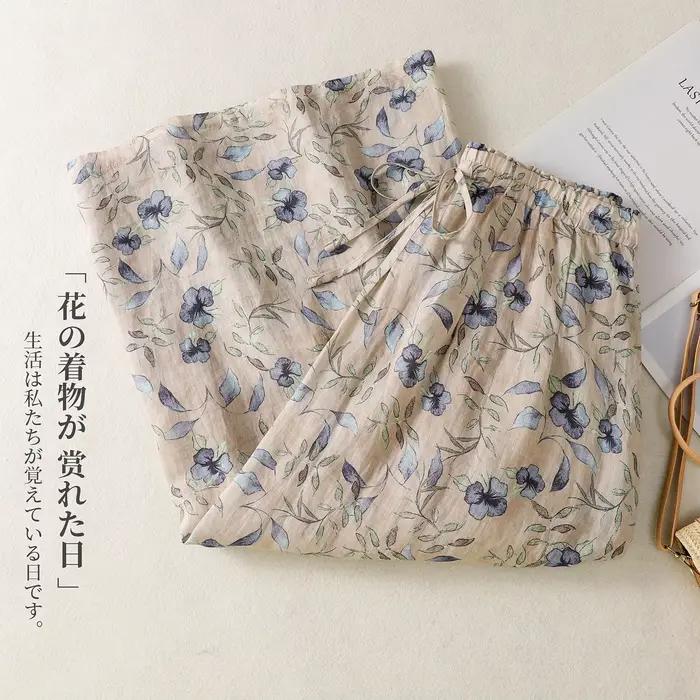 Jupe en coton et lin imprimée style ethnique pour femme