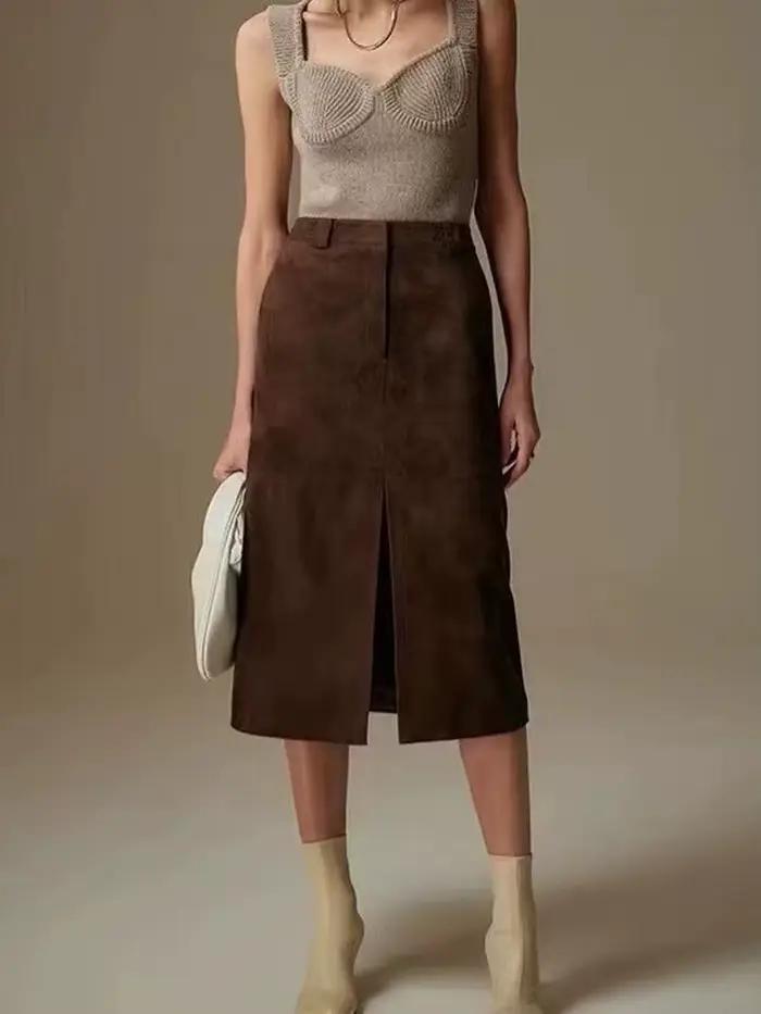 Jupe en cuir suédé pour femme