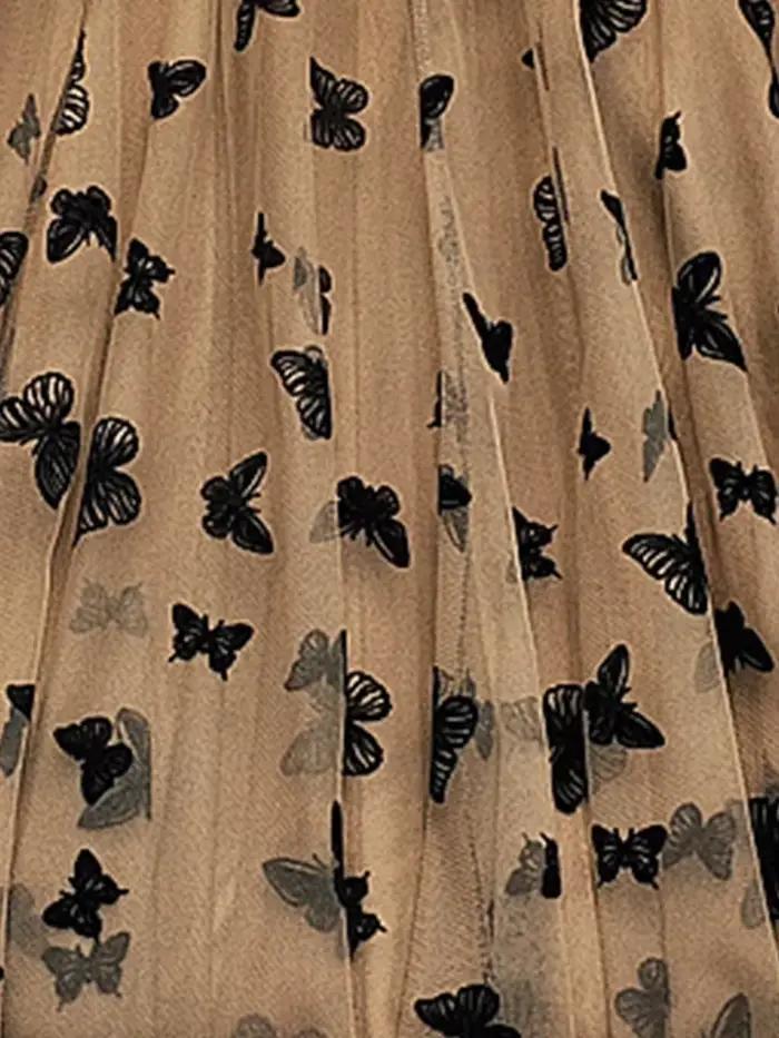 Jupe longue en tulle floqué papillon pour femme