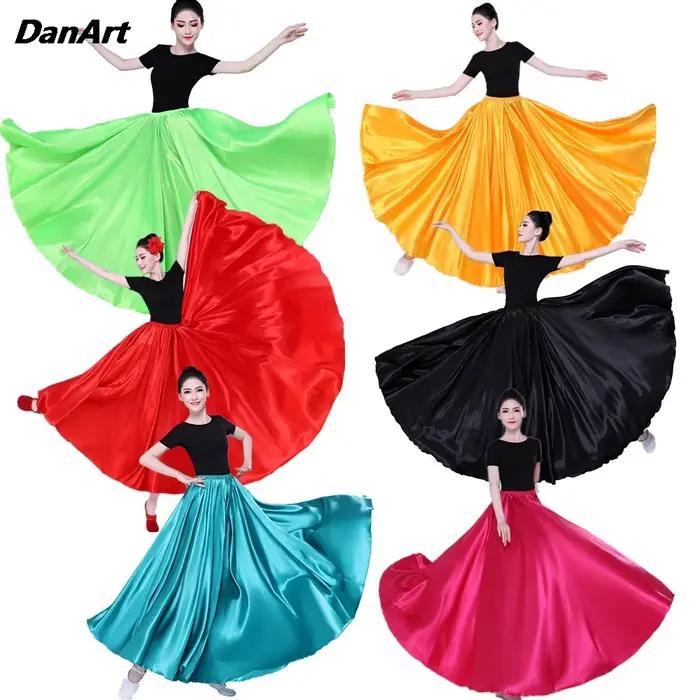 Jupe longue évasée pour femme en polyester, 19 couleurs, pour danse du ventre, danse moderne, fêtes, carnaval et soirées à thème