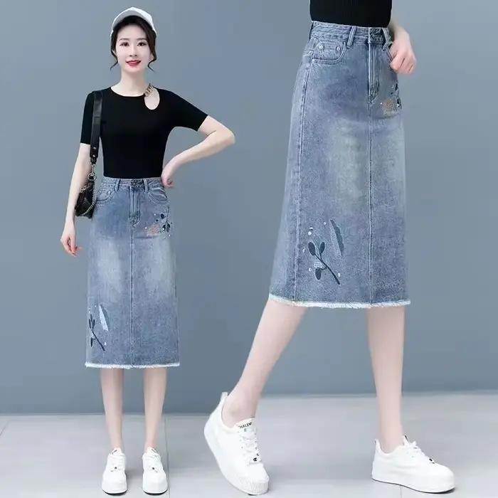 Jupes en jean femme taille haute bleu jupe