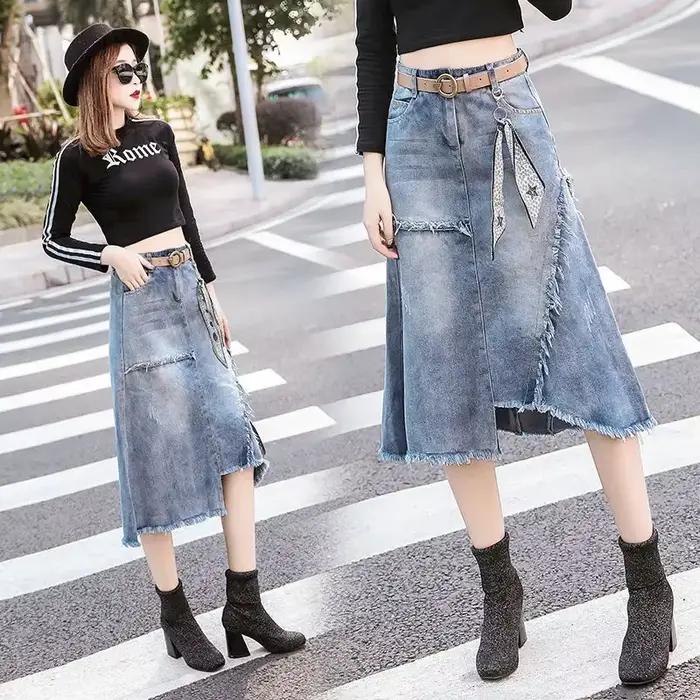 Jupes en jean à fermeture éclair pour femmes