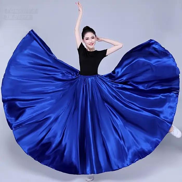 Jupe longue de danse gitane pour femmes couleur unie en polyester pour spectacle danse du ventre performance cinéma et télévisuel occasions spéciales
