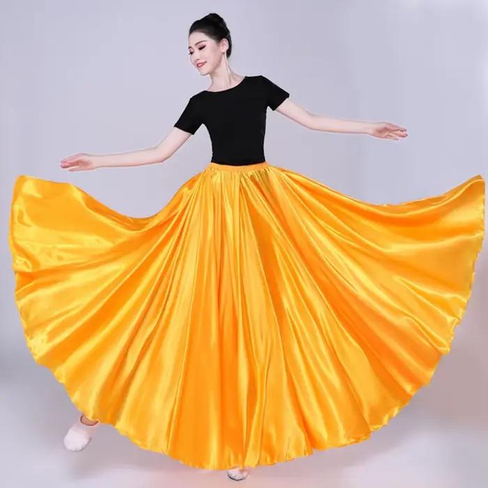 Jupe de performance en satin monochrome pour danseuses, grande balançoire, taille haute élastique, plissée, pour balancement espagnol et soirées elegance