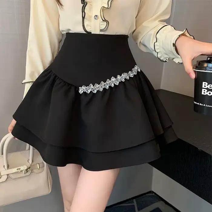 Jupe Courte Plissée en Mousseline de Soie pour Femme