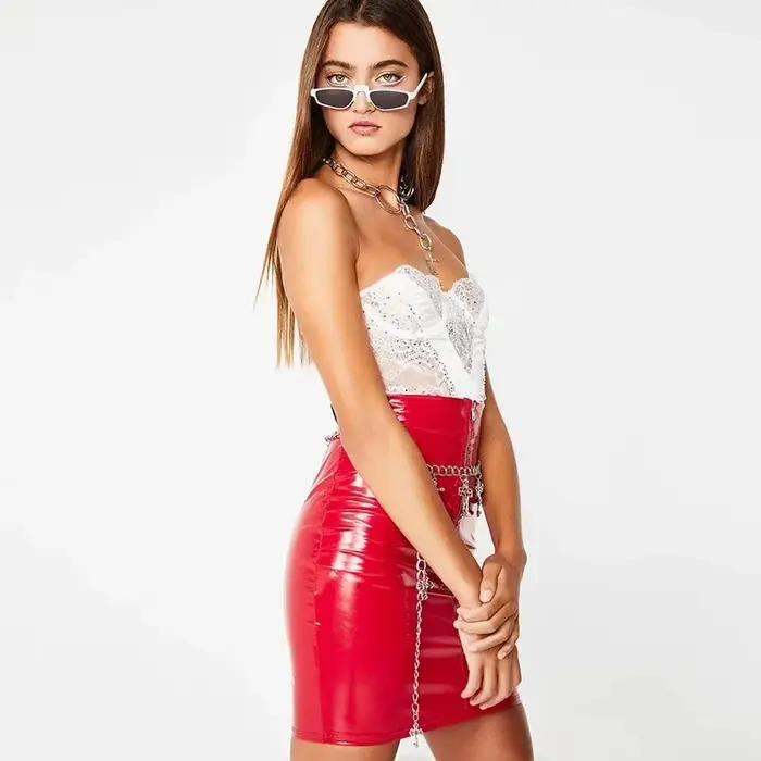 Jupe en similicuir verni pour femmes