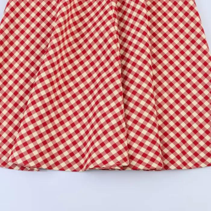Jupe midi trapèze rouge à carreaux pour femme 2026 – Taille haute