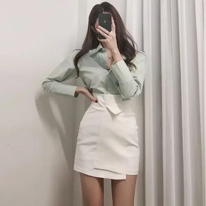 Vêtements bleu femmes jupe taille haute jupes