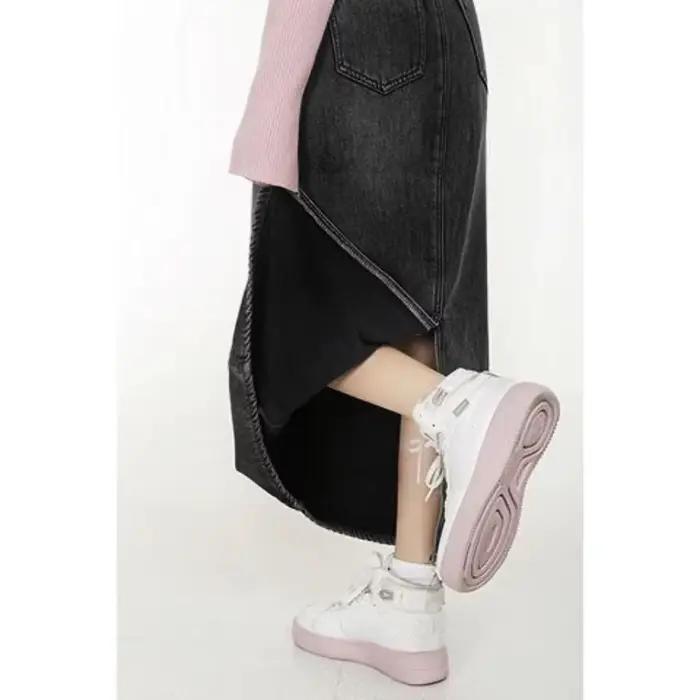 Jupe mi-longue en jean épais doublée polaire taille haute