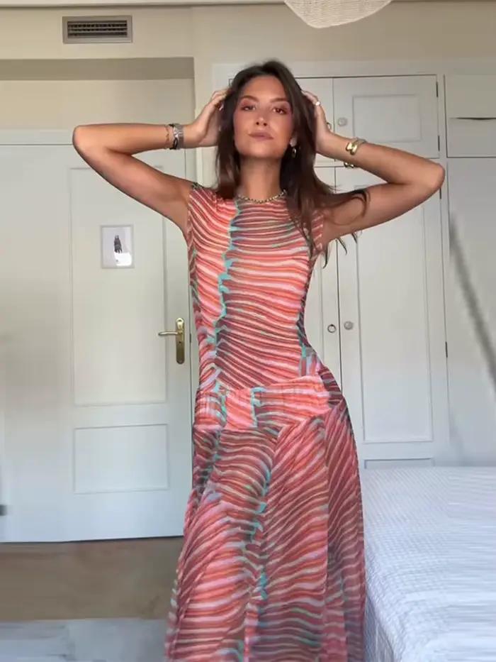 Robe longue plissée pour femmes