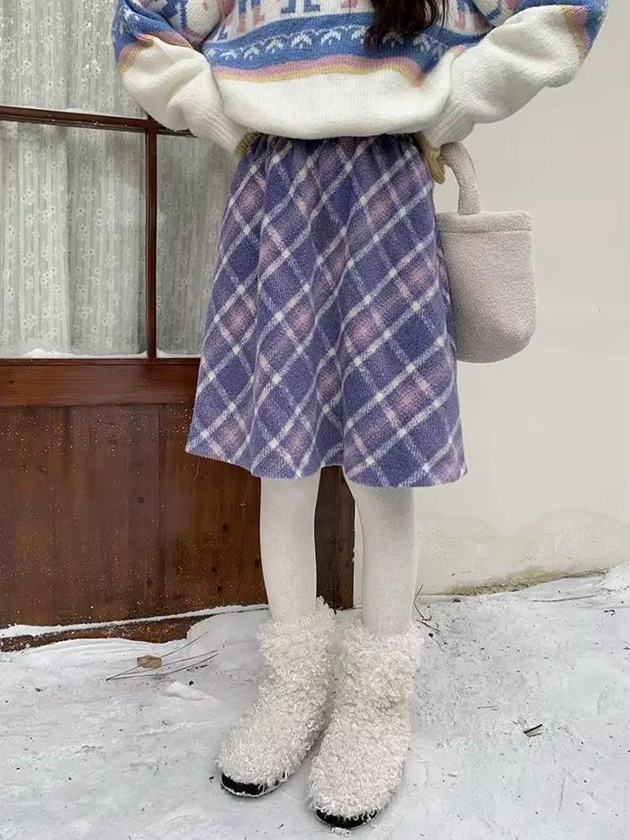 Jupe Courte à Carreaux Violets pour Femme