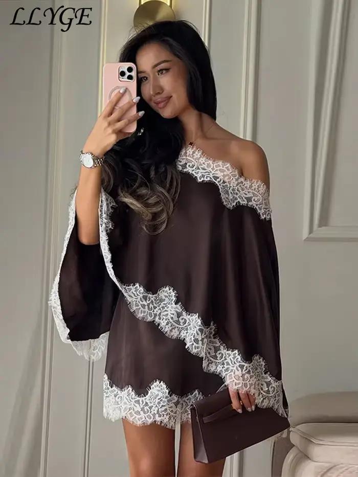 Robe longue plissée pour femme col rond sans manches dos nu chic polyester pour soirée été 2026 trapèze dentelle impression LLYGE