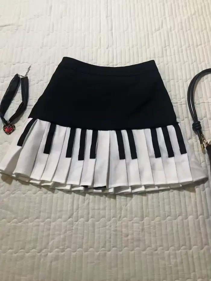 Vintage Y2k noir blanc Piano jupe femmes Design Hepburn été Harajuku Mini