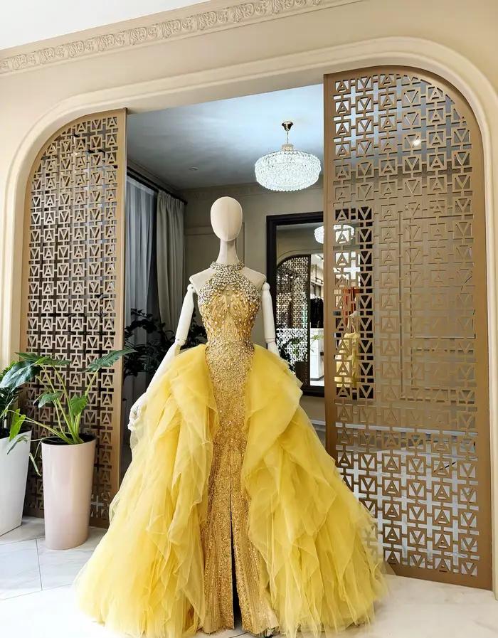 Jupe de bal luxueuse en tulle jaune citron