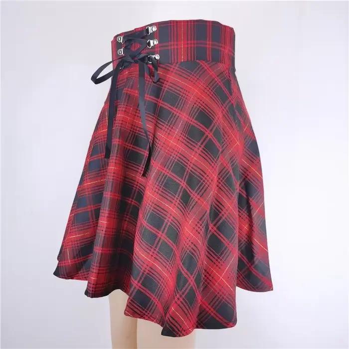 Femmes basique polyvalent évasé décontracté Mini jupe patineuse taille haute école Goth Punk