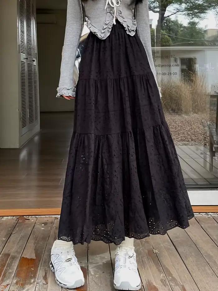 Jupe mi-longue en coton plissé pour femme