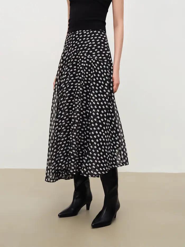 Jupe ZIQIAO en mousseline à pois vintage, élégante et décontractée pour femmes, idéale pour sorties nocturnes et occasions spéciales