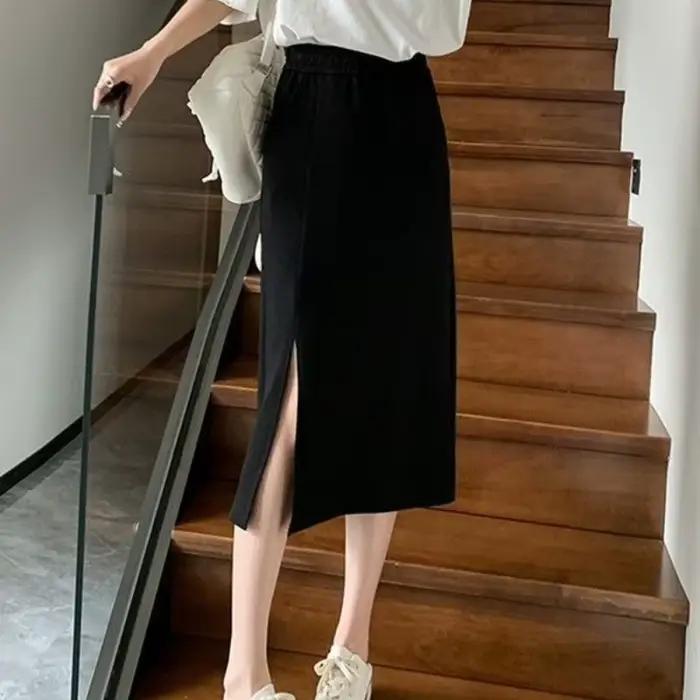Jupe fendue élégante, taille haute élastique
