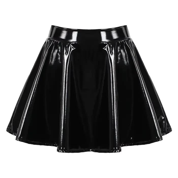Jupe trapèze Zyncue en cuir verni pour femmes, mini-jupe évasée, tenue de danse, cosplay, style rétro, occasions spéciales