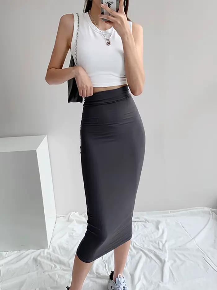 QOERLIN – jupe en cuir PU pour femme