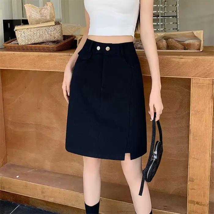 Jupe en jean polyester pour femme, coupe trapèze, taille haute, mi-longue, plage, streetwear, printemps été 2026