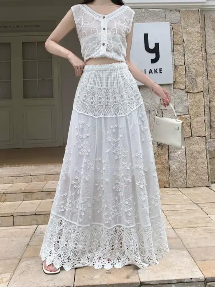 Jupe longue en crochet ajourée en dentelle pour femme