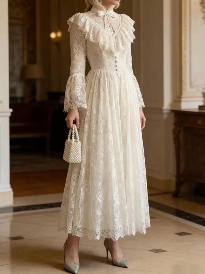 Robe longue en dentelle DEAT pour femme 2026