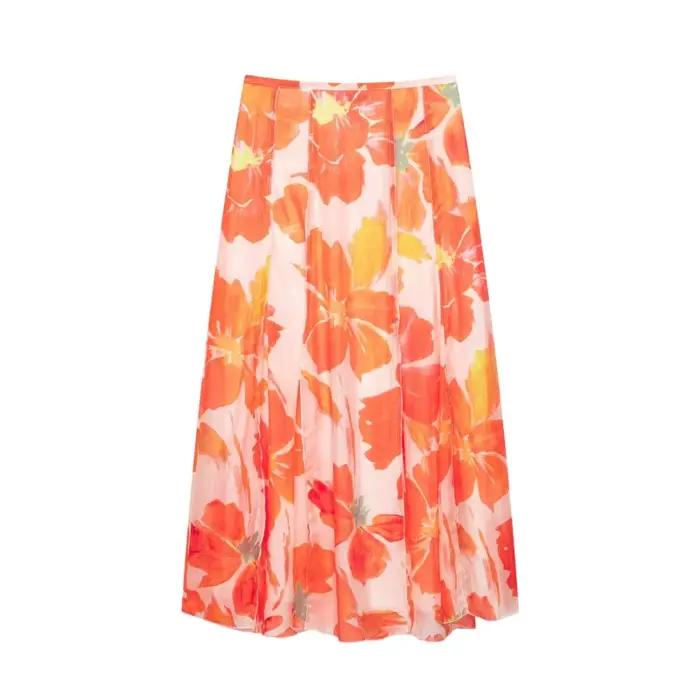 Jupe midi à imprimé floral pour femmes