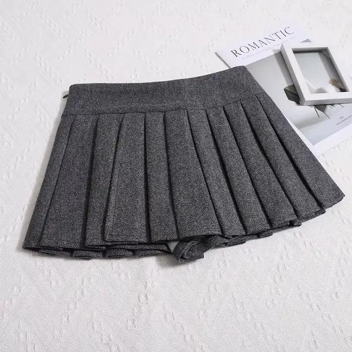 Mini Jupe Plissée en Laine pour Femme