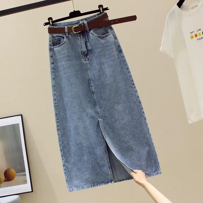 Sexy Wrap fesses Denim jupes femmes taille haute délavé jupe solide épissé coupe ajustée en détresse poches fermeture éclair mouche décontracté