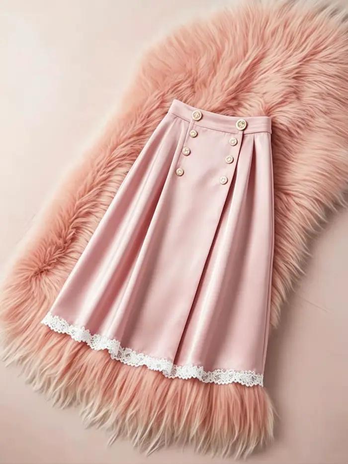 Jupe midi en satin brillant rose poudré