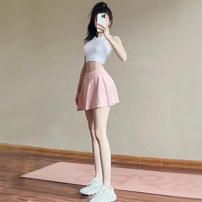Jupe de sport taille haute pour femme, short de yoga, faux deux pièces, vêtement d'extérieur, polyvalent, décontracté, mode, été, 2024