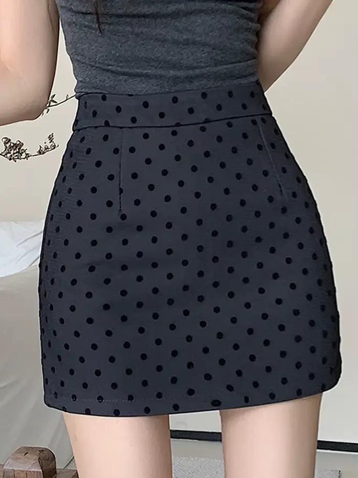 Mini-jupe midi taille haute à pois ronds pour femmes