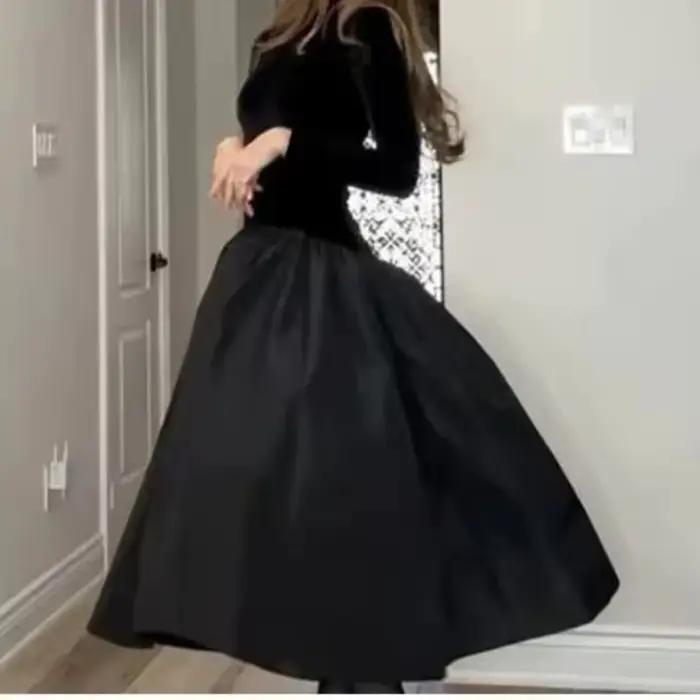 Robe en velours côtelé pour femmes junior bureau dame printemps été polyester silhouette lâche col en V décoration drapée légèrement extensible tour de taille naturel manche régulier coupe régulière pull mi-mollet