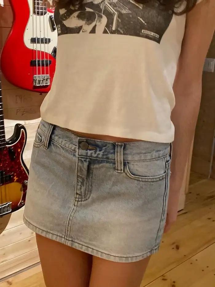 Jupes en jean vintage bleues taille basse