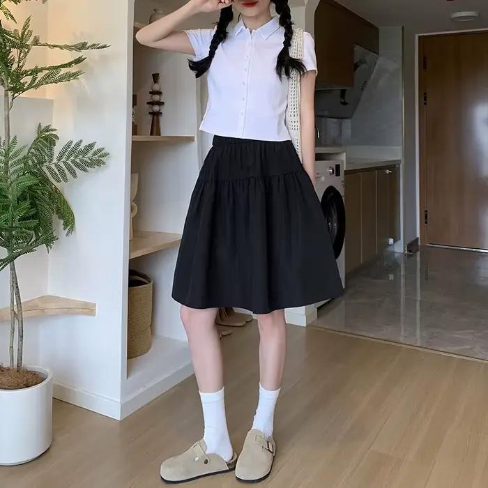 Jupe courte trapèze style japonais pour femme