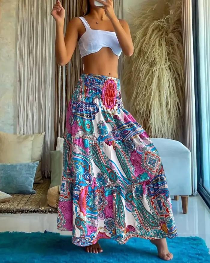 Jupe longue maxi à volants pour femme