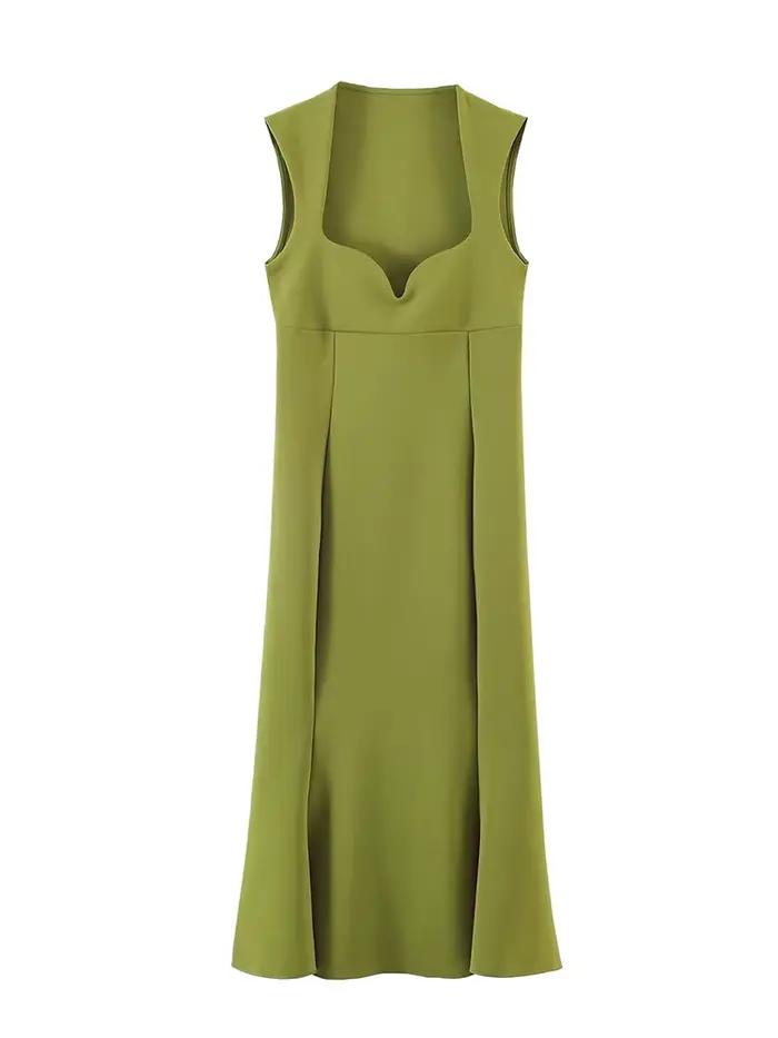 Robe Midi Plissée Tricotée Élégante et Moulante en Forme de Cœur pour Femme