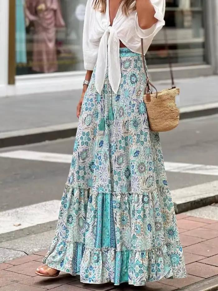 Femmes imprimer jupe longue mode Vintage jupes amples dame décontracté élégant Boho plage vacances