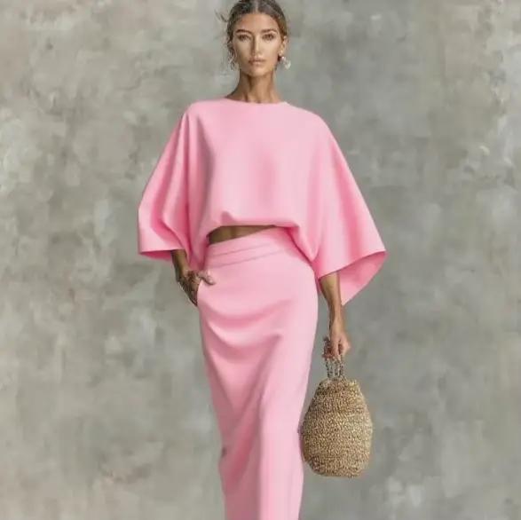 Ensemble deux pièces jupe élégante de couleur unie pour femmes