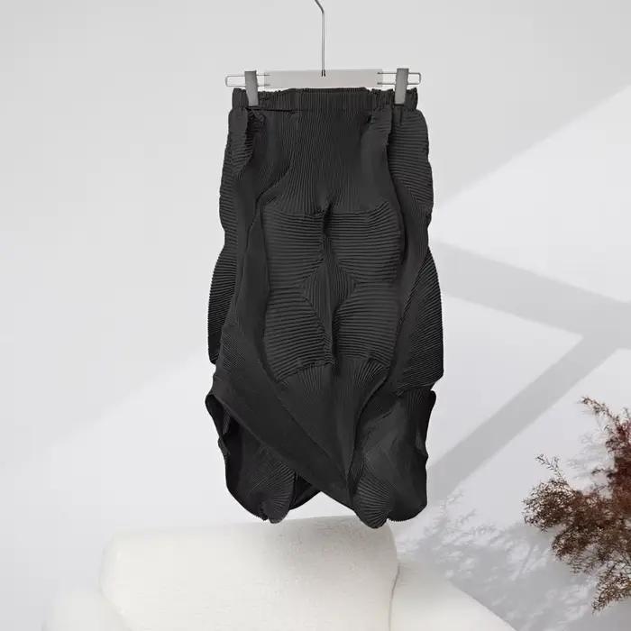 Miyake plissé couleur unie demi-jupe 2025 été nouvelle jupe demi-corps plissée irrégulière femmes mi-longue bourgeon