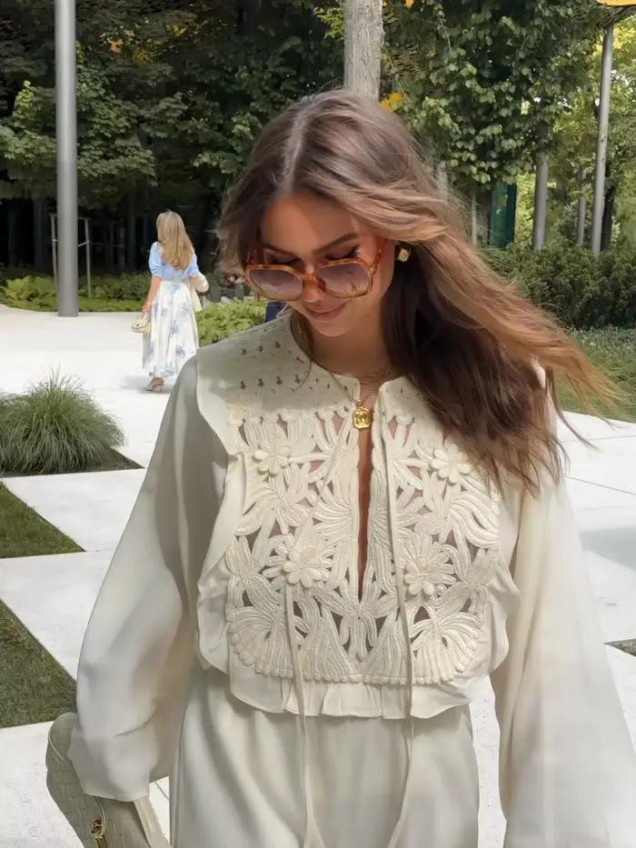 Ensemble haut et jupe en Patchwork brodé pour femmes