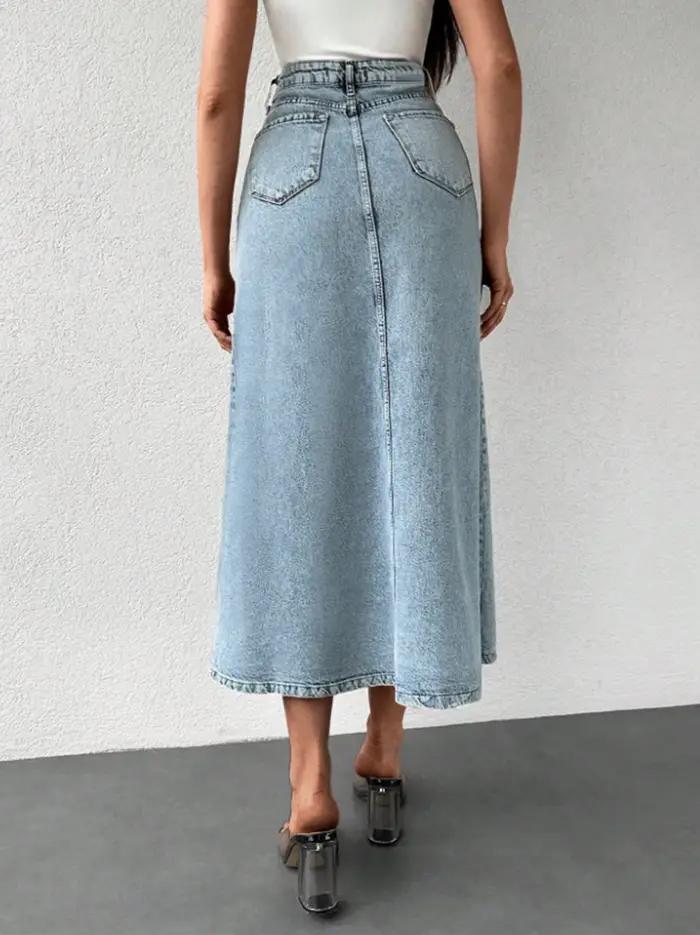 Jupe midi en jean mi-longue pour femme