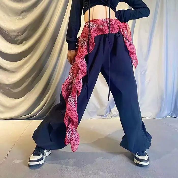 Jean pantalon décor léopard dentelle Mini jupe irrégulière Y2K Streetwear à lacets volants