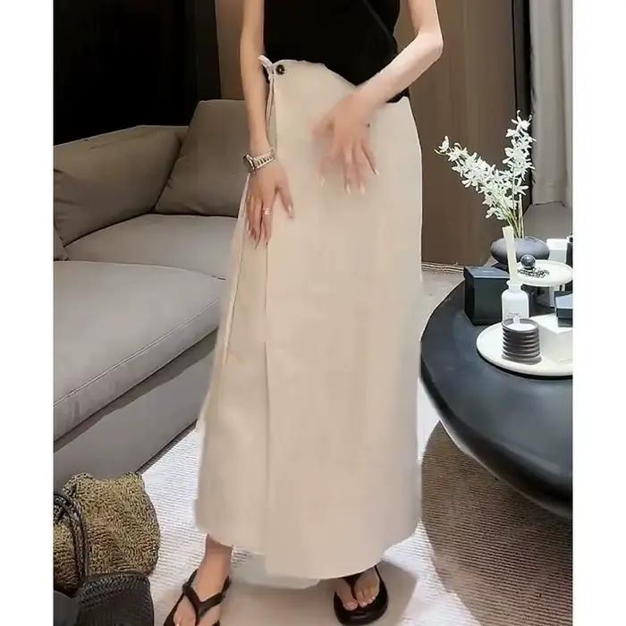 Jupe longue en lin et coton blanc pour femme