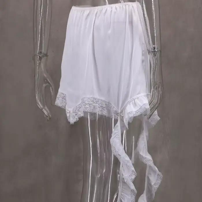Sexy dentelle blanc asymétrique jupes mi-longues rue Chic Satin taille haute jupe mince été décontracté solide