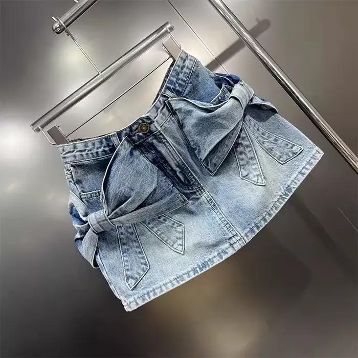 Jupe en jean à nœud mignon pour femmes