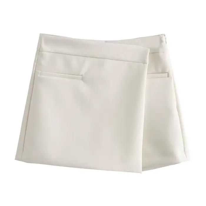 Femme taille haute Shorts jupes 2025 mode poches avant fendu bureau dame Mini jupe Vintage asymétrique côté fermeture